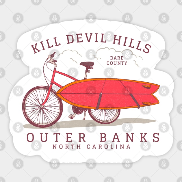 Kill Devil Hills, NC Summer Vacation Bike and Surfboard Sticker by Contentarama